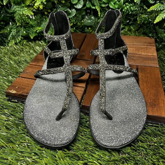 Women Sandals 8.5 Gladiator Pewter Glitter Jeweled Cammie JESSICA SIMPSON 1489 - Picture 5 of 10